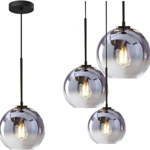 KCO Lighting Silver Gradient Glass Globe Pendant Ceiling Lighting with Adjustable Cord Mid Century Hanging Chandelier Light Fixture for Kitchen Island Bedroom