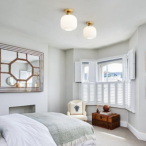 KCO Lighting Modern Gold White Glass Pendant Light Contemporary Brass Kitchen Island Light Brushed Gold Milk Glass Semi Flush Mount Ceiling Light - Image 5