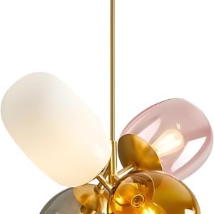KCO 4-Light Colorful Bubble Glass Chandelier Modern Gold Pendant Light