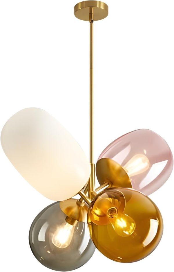 KCO 4-Light Colorful Bubble Glass Chandelier Modern Gold Pendant Light