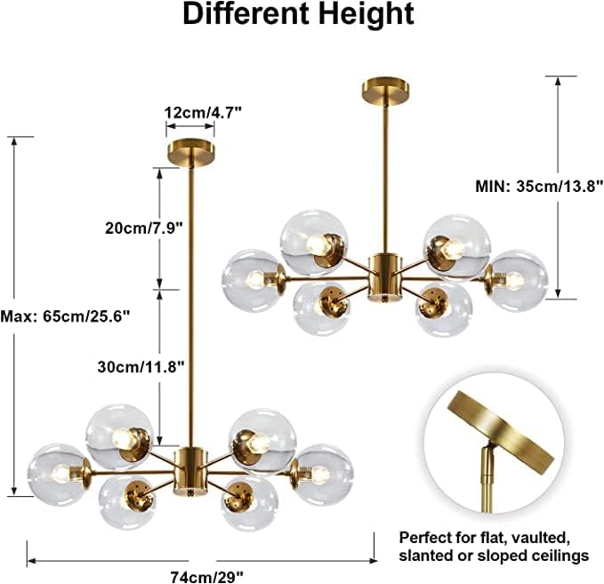 KCO Lighting Modern 6-Light Sputnik Chandelier with Clear Glass Globe - Image 3