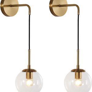 KCO 2 Pack Mid Century Modern Clear Globe Glass Hanging Wall Mounted Light