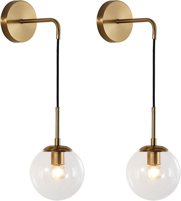 KCO 2 Pack Mid Century Modern Clear Globe Glass Hanging Wall Mounted Light