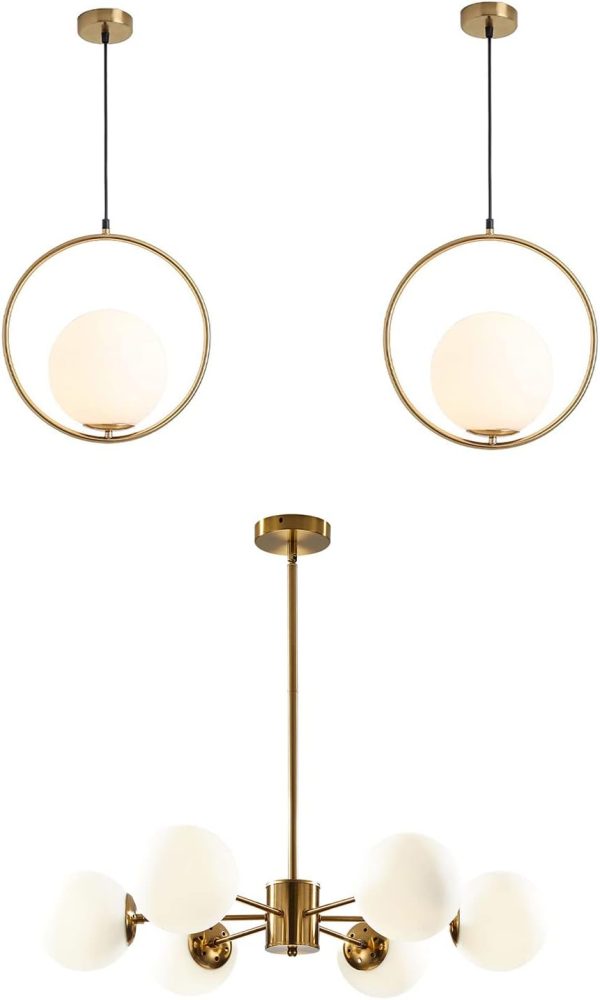 KCO Lighting 1-Light Globe Pendant Light Fixtures, 6-Light Globe Sputnik Chandelier for Kitchen Island Dining Room