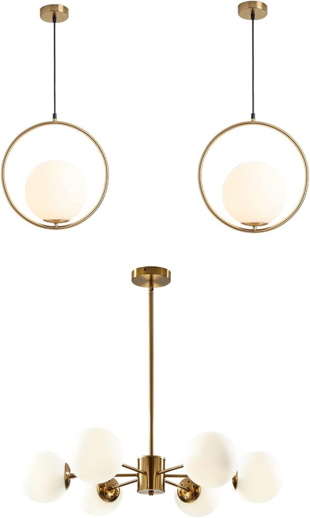 KCO Lighting 1-Light Globe Pendant Light Fixtures, 6-Light Globe Sputnik Chandelier for Kitchen Island Dining Room