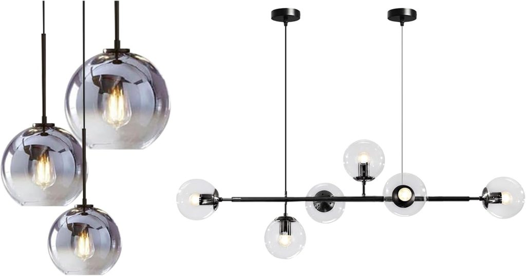 KCO Lighting 3 Pendant Light Fixtures Ceiling Hanging Large Glass Cluster Chandelier Nordic Mercury Glass Pendant Light Clear Glass Globe Pendant Light Mid Century Modern Sputnik Chandelier