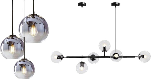 KCO Lighting 3 Pendant Light Fixtures Ceiling Hanging Large Glass Cluster Chandelier Nordic Mercury Glass Pendant Light Clear Glass Globe Pendant Light Mid Century Modern Sputnik Chandelier