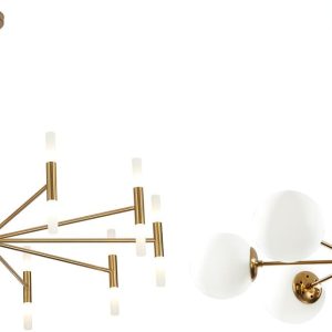 KCO Lighting Modern Gold Brass LED Sputnik Chandelier 20-Lights Vintage Bedroom Chandelier Brushed Brass Chandelier Mid Century Globe Chandelier Dining Room Light Fixture Over Table