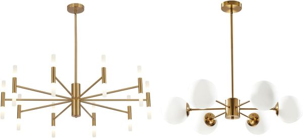 KCO Lighting Modern Gold Brass LED Sputnik Chandelier 20-Lights Vintage Bedroom Chandelier Brushed Brass Chandelier Mid Century Globe Chandelier Dining Room Light Fixture Over Table