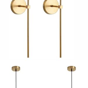 KCO Lighting Frosted White Glass Globe Wall Sconce and Gold Pendant Light