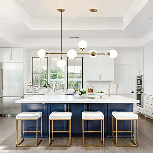 KCO Lighting Modern Brass Chandelier Mid Century Gold Sputnik Pendant Light 6-Light Glass Globe Linear Chandelier Modern Globe Pendant Light Fixture White and Gold Pendant Light 1-Light Kitchen Islan - Image 5