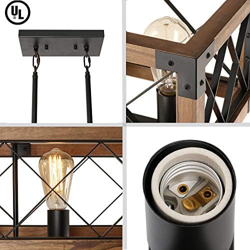 Giluta Rectangle Wood Chandelier Farmhouse Style Dining Room Kitchen Lighting Fixtures, 5 Lights Ceiling Hanging Pendant Lighting UL Listed - Image 4