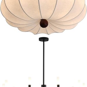 KCO Lighting Large Drum Ceiling Light Fixture White Fabric Flush Mount Ceiling Light Mid Century Modern Black Sputnik Light Fixture Vintage Chandelier 20 Lights for Dining Room Living Room