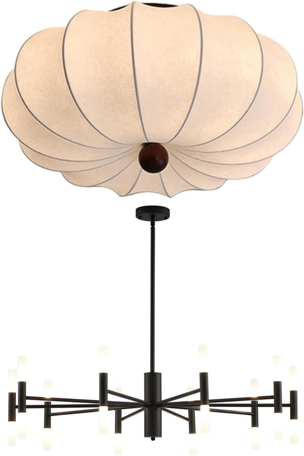 KCO Lighting Large Drum Ceiling Light Fixture White Fabric Flush Mount Ceiling Light Mid Century Modern Black Sputnik Light Fixture Vintage Chandelier 20 Lights for Dining Room Living Room