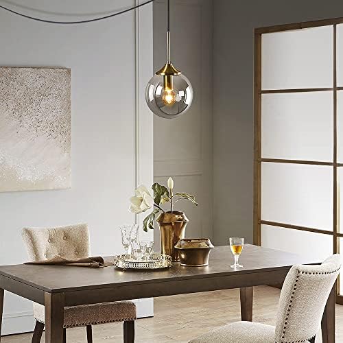KCO Lighting Modern Plug in Pendant Light Fixture Smoke Grey Glass Globe Pendant Light Gold Brass Pendant Lighting for Kitchen Island Entryway Dining Room (Smoke Grey) - Image 7