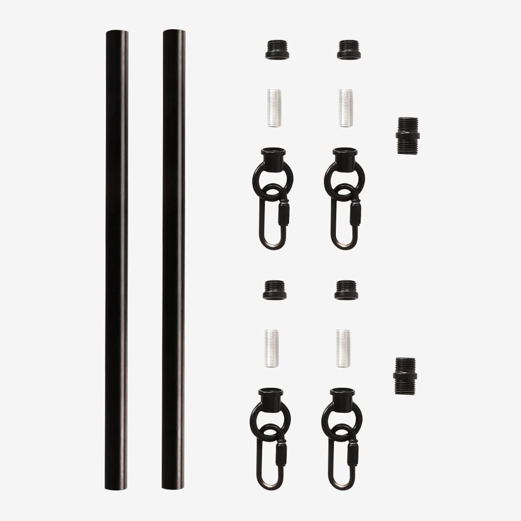 Giluta Threaded Extension Rod for Pendant Light Island Lighting Chandeliers, 2 Rods M10 Lighting Fixture Downrods and Stem 11.8 Inches Matte Black with Chain Link Connectors