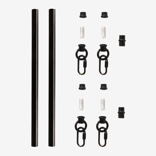 Giluta Threaded Extension Rod for Pendant Light Island Lighting Chandeliers, 2 Rods M10 Lighting Fixture Downrods and Stem 11.8 Inches Matte Black with Chain Link Connectors