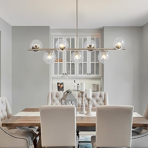 KCO Lighting Modern 7-Light Brushed Nickel Metal Large Chandelier Clear Glass Globe Pendant Light Modern Gold Sputnik Chandeliers 6 Light Bubble Chandelier Lighting for Kitchen Island Living Room - Image 7
