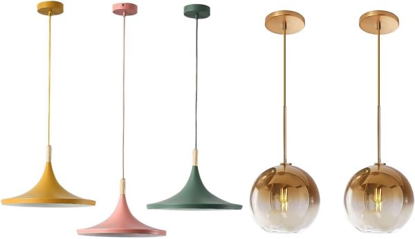 KCO Lighting Large Nordic Pendant Light Colorful Funky Pendant Light Girl Bedroom Ceiling Chandelier Gold Glass Kitchen Island Pendant Lighting Modern Dining Room Ceiling Hanging Lights