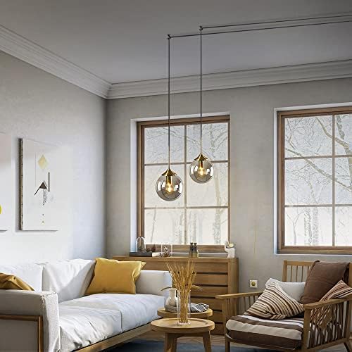 KCO Lighting Modern Plug in Pendant Light Fixture Smoke Grey Glass Globe Pendant Light Gold Brass Pendant Lighting for Kitchen Island Entryway Dining Room (Smoke Grey) - Image 5