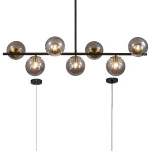 KCO Lighting Multi Light Mid Century Modern Rectangle Sputnik Chandelier Black Farmhouse Linear Chandelier Glass Globe Pendant Light Vintage Kitchen Island Lighting