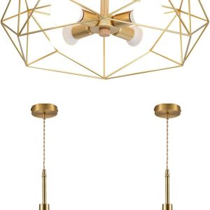 KCO Lighting 4-Light Metal Gold Cage Ceiling Light Fixture Mid-Century Kitchen Island Lighting Drop Pendant Fixture