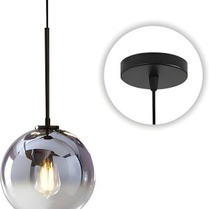 KCO Lighting Modern Black Globe Pendant Light Mercury Glass Ceiling Pendant Light Mid Century Silver Kitchen Pendant Lighting Over Island Dining Room Light Fixtures Over Table