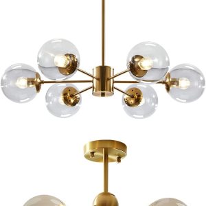 KCO Lighting Modern 6-Light Sputnik Chandelier with Clear Glass Globe