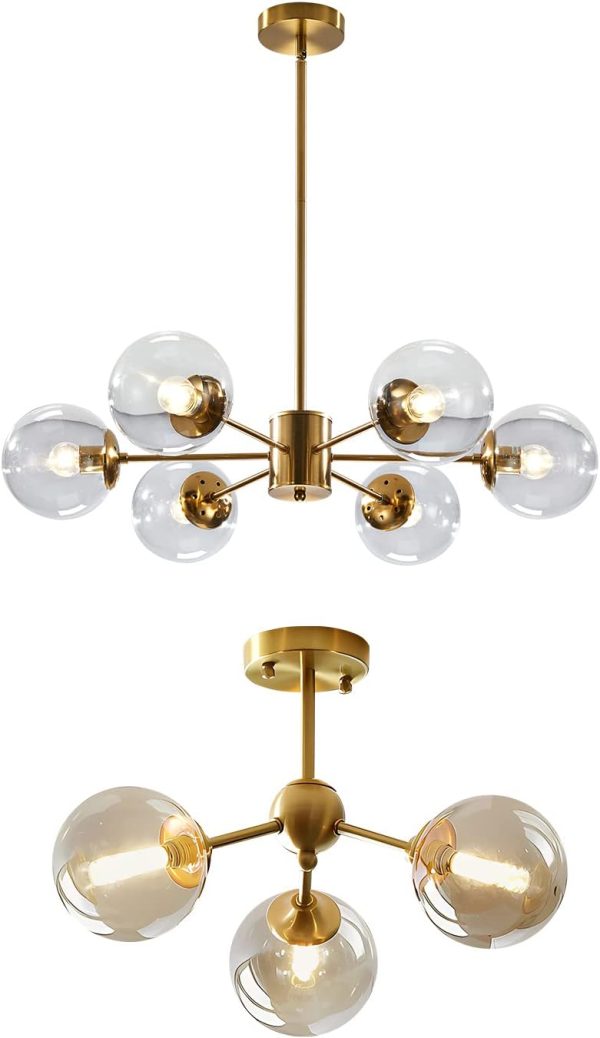 KCO Lighting Modern 6-Light Sputnik Chandelier with Clear Glass Globe