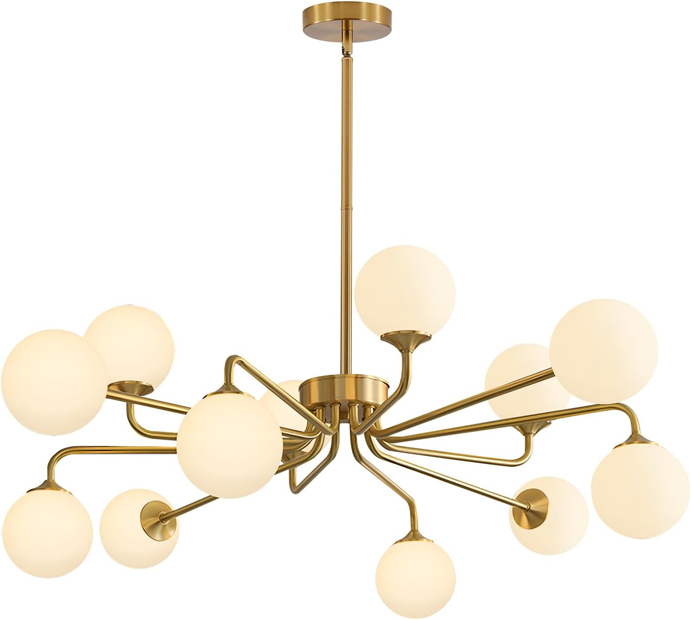 KCO Lighting 12 Light Modern Sputnik Chandelier Glass Globe Pendant Light Fixture Geometric Brushed Brass Chandelier for Kitchen Island Living Room Foyer