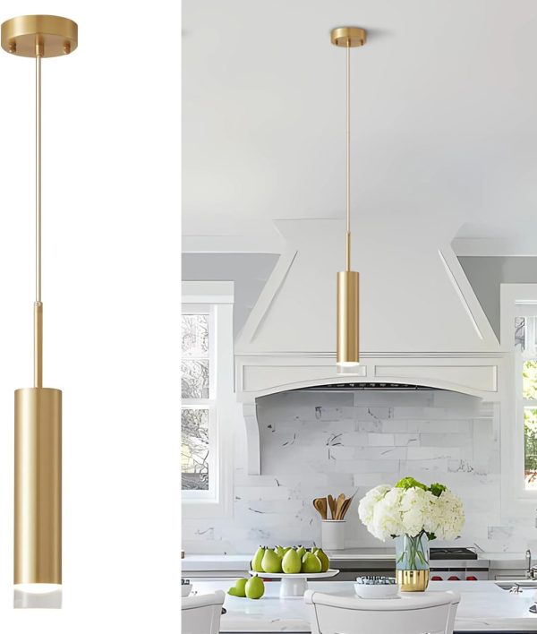 KCO Single Modern Mini Brushed Brass Gold Cylinder Pendant Light Fixture