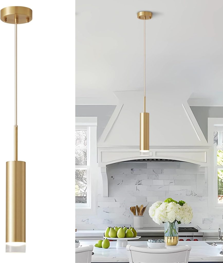 KCO Single Modern Mini Brushed Brass Gold Cylinder Pendant Light Fixture