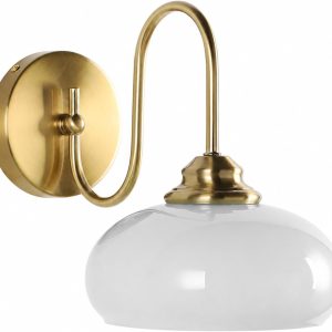 KCO 7.9” White Milk Dome Glass Wall Sconce Vintage Gooseneck Gold Wall Lamp