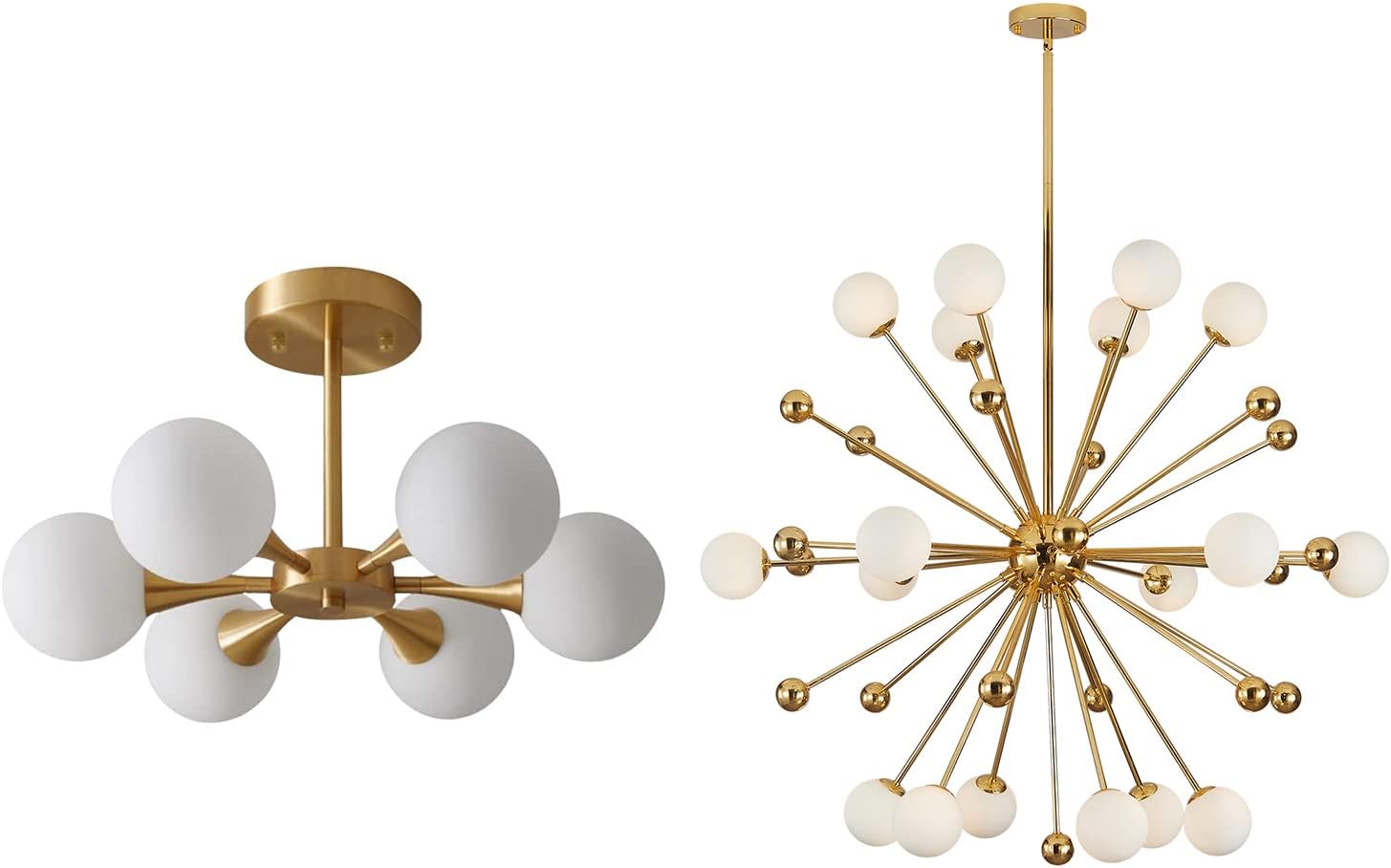 KCO Lighting Brushed Gold Flush Mount Ceiling Light Modern Milk Glass Ball Chandelier Mid Century Brass Schoolhouse Ceiling Light Modern Gold Sputnik Chandelier Lighting Fixture Kitchen Island Dining