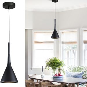 KCO Small Farmhouse Matte Black Cone Metal Pendant Lights Kitchen Island