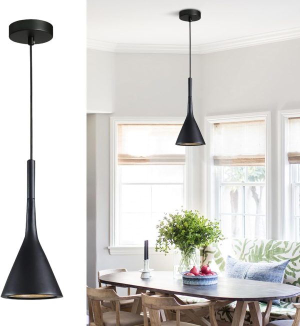 KCO Small Farmhouse Matte Black Cone Metal Pendant Lights Kitchen Island
