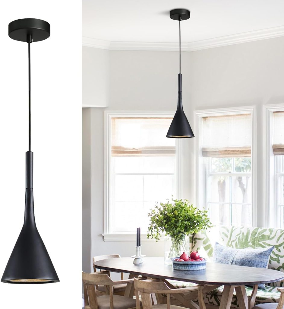 KCO Small Farmhouse Matte Black Cone Metal Pendant Lights Kitchen Island