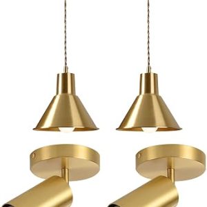 KCO Lighting Farmhouse Brass Gold Barn Pendant Light 1-Light Mid Century Dome Pendant Lighting Modern LED Tacking Lighting Brushed Gold Flush Mount Ceiling Spotlight Fixtures