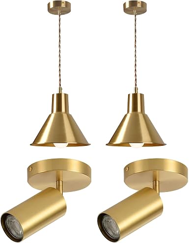 KCO Lighting Farmhouse Brass Gold Barn Pendant Light 1-Light Mid Century Dome Pendant Lighting Modern LED Tacking Lighting Brushed Gold Flush Mount Ceiling Spotlight Fixtures - Image 2
