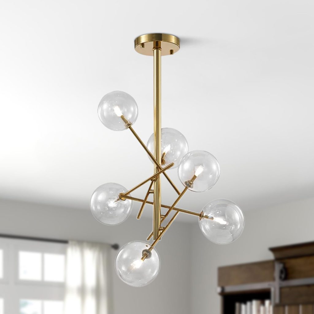 KCO Lighting Modern Sputnik Chandeliers 6 Light Bubble Chandelier Lighting Clear Glass Globe Chandelier Mid Century Large Sputnik Ceiling Light Fixture for Kitchen Island Living Room
