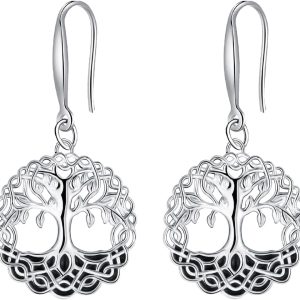 Women's 925 Sterling Silver Tree of Life Celtic Drop Earrings, Hypoallergenic Jewelry