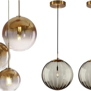 KCO Lighting Modern 3-Lights Cluster Pendant Light Dining Room Glass Hanging Light Fixture Modern Large Globe Pendant Light Fixture Mid Century Smoke Grey Glass Pendant Light