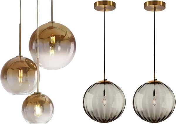 KCO Lighting Modern 3-Lights Cluster Pendant Light Dining Room Glass Hanging Light Fixture Modern Large Globe Pendant Light Fixture Mid Century Smoke Grey Glass Pendant Light