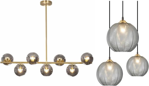KCO Lighting Mid Century Modern Linear Sputnik Chandelier Gold Kitchen Island Pendant Light Glass Globe Dining Room Cluster Ceiling Pendant Light Fixture