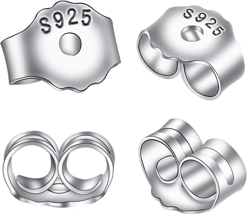 2 Pairs 925 Sterling Silver Earring Backs, Butterfly Stud Earring Stoppers, Universal 4.5 x 5.5 mm