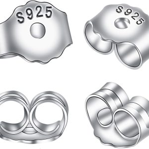 2 Pairs 925 Sterling Silver Earring Backs, Butterfly Stud Earring Stoppers, Universal 4.5 x 5.5 mm