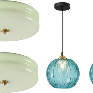 KCO Lighting Modern Green Glass Hallway Ceiling Light Large Round LED Ceiling Light Mid Century Modern Blue Glass Pendant Light Large Globe Kitchen Island Dining Pendant Lights