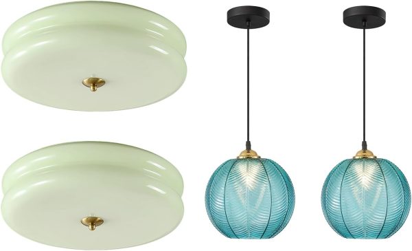 KCO Lighting Modern Green Glass Hallway Ceiling Light Large Round LED Ceiling Light Mid Century Modern Blue Glass Pendant Light Large Globe Kitchen Island Dining Pendant Lights