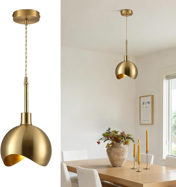 KCO Lighting Small Brushed Brass Gold Dome Pendant Lights Kitchen Island