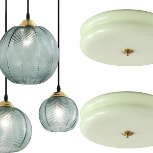 KCO Lighting 3-Light Modern Green Striped Glass Pendant Light Nordic Ribbed Glass Cluster Chandelier Mid Century Modern LED Flush Mount Ceiling Light Mint Green Glass Hallway Ceiling Light